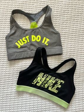 Nike Grey & Neon Yellow Sports Bra Duo - Small